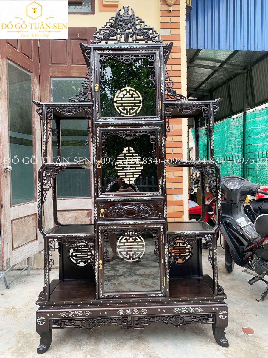 Tủ Bày Đồ Dơi Thọ Gỗ Gụ Khảm Ốc Tinh Xảo – Nét Đẹp Truyền Thống Việt